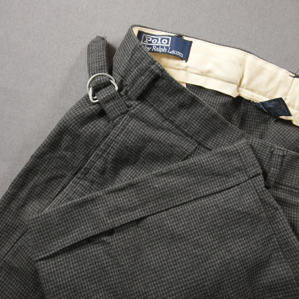 Vintage Polo Ralph Lauren Houndstooth Pleated D-Ring Adjusters Men Pants 42/28